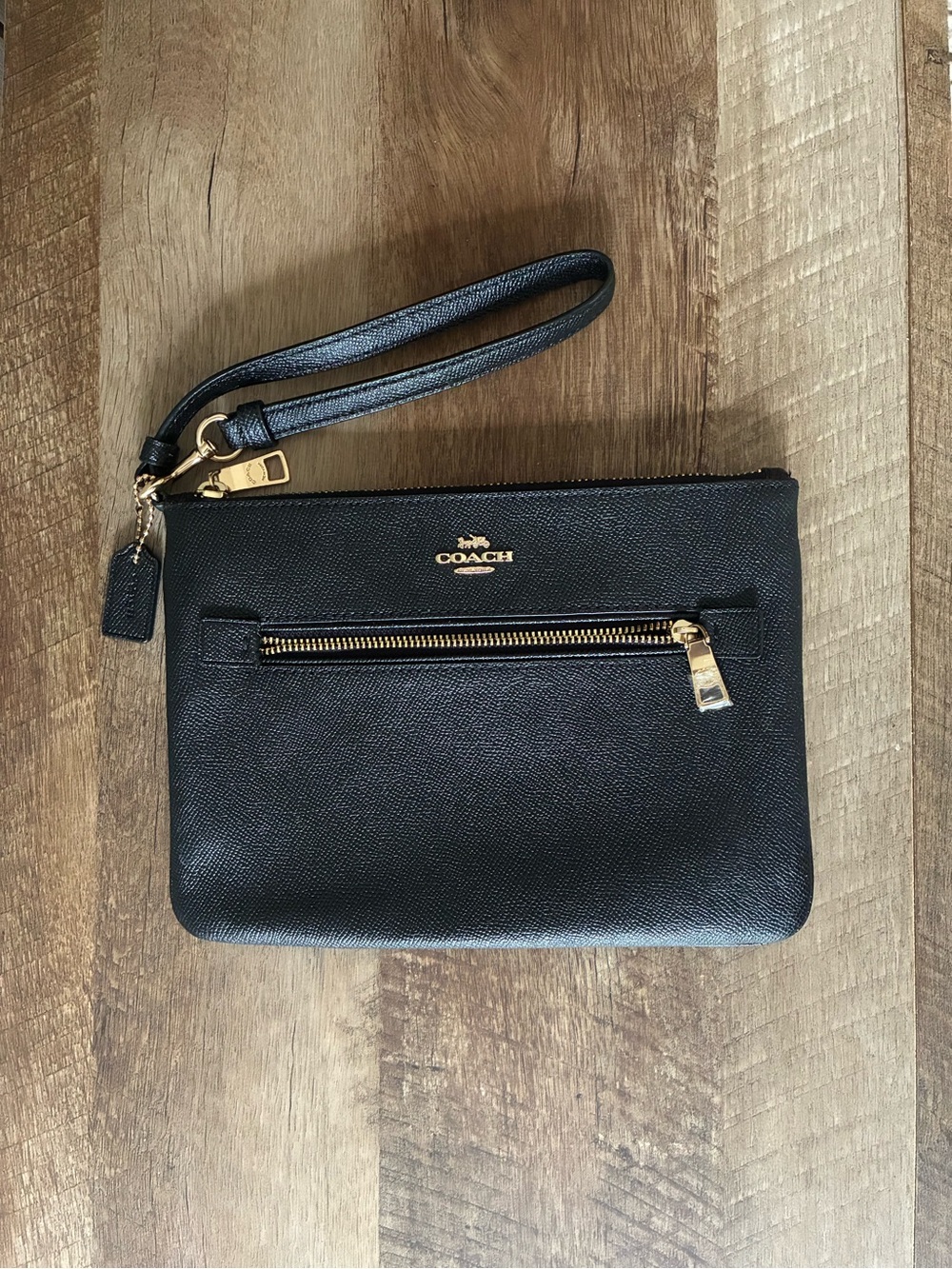 Coach Black Leather Wristlet with Gold Hardware